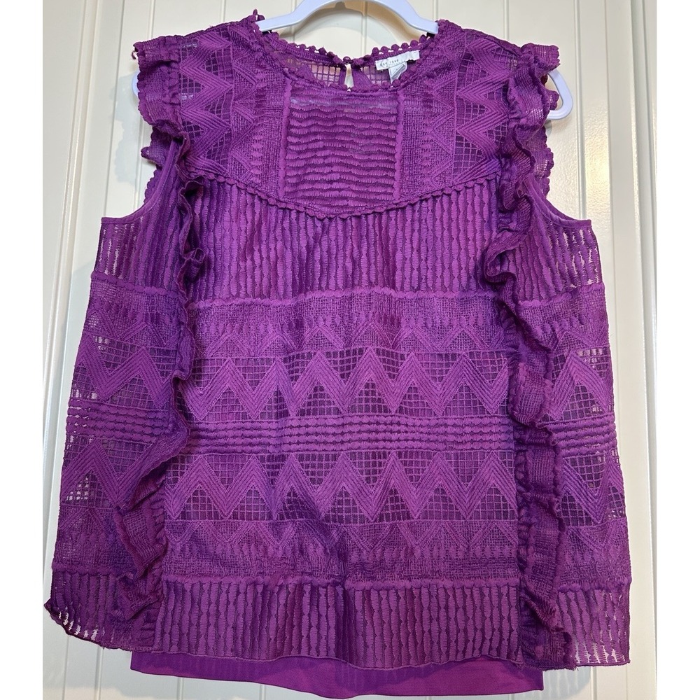 Cato Top Set L Purple Ruffled Blouse & tank office career workwear romantic